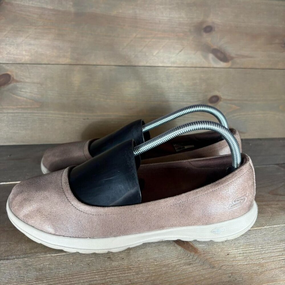 skechers walk lite goga max womens size 9 shoes brown leather slip on flats